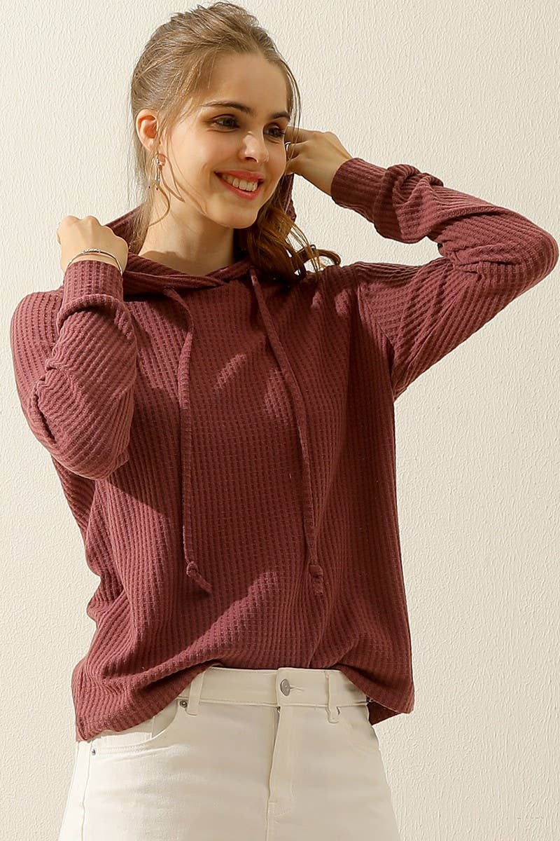 NINEXIS - Vente Sweat à capuche – femme - CWOHOL444_PULL À CAPUCHE EN TRICOT GAUFRÉ11
