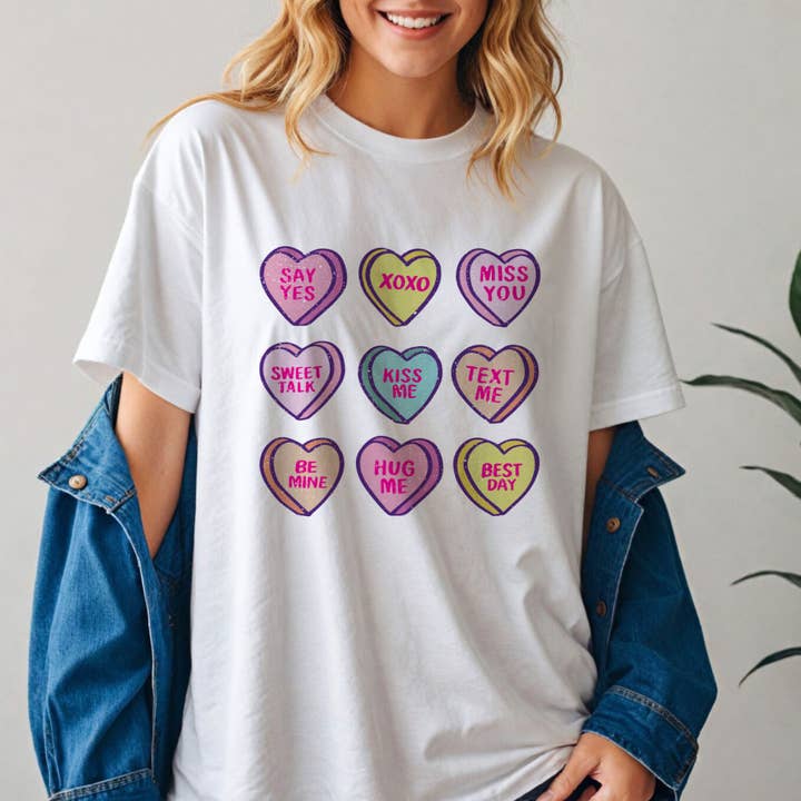 Conversation Hearts Graphic Tee #222 for wholesale by Urban Edge Co.
