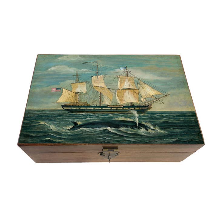 Madison Bay Co. - Historical Home Decor Reproductions - Wholesale Decorative Box - American Whaling Ship w/ Sperm Whale Solid Wood Trinket Box