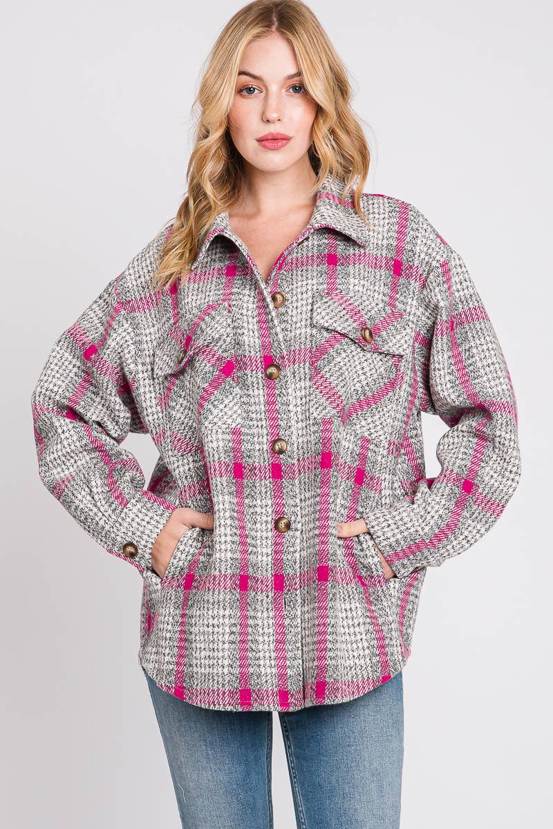 ELLEBORN – wholesale Shirt Jacket/Shacket - Women’s – Wide Plaid Button Down Jacket 3451T5
