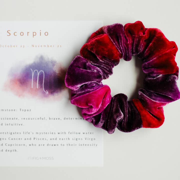 Zodiac Sign / Astrology Scrunchies • Hand-Dyed Silk Velvet for wholesale by Fig & Moss