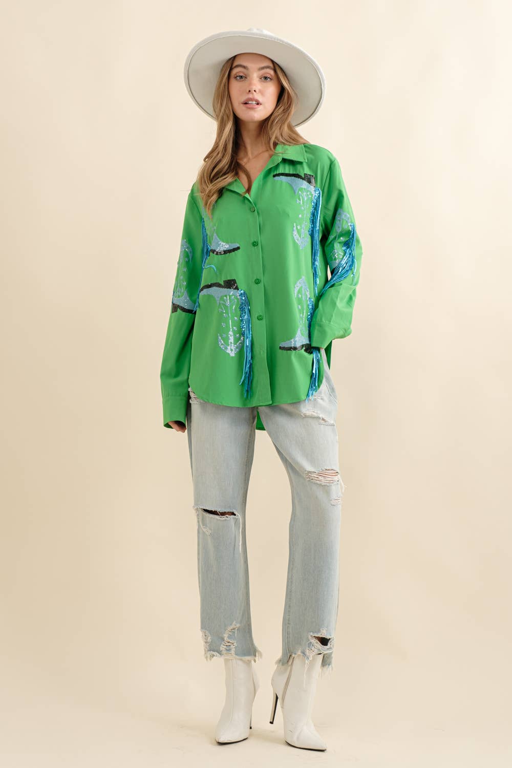 Blue B - Wholesale Button Down Shirt - Women's - 32615T - Western Cowboy Fringe Boots Shirt3