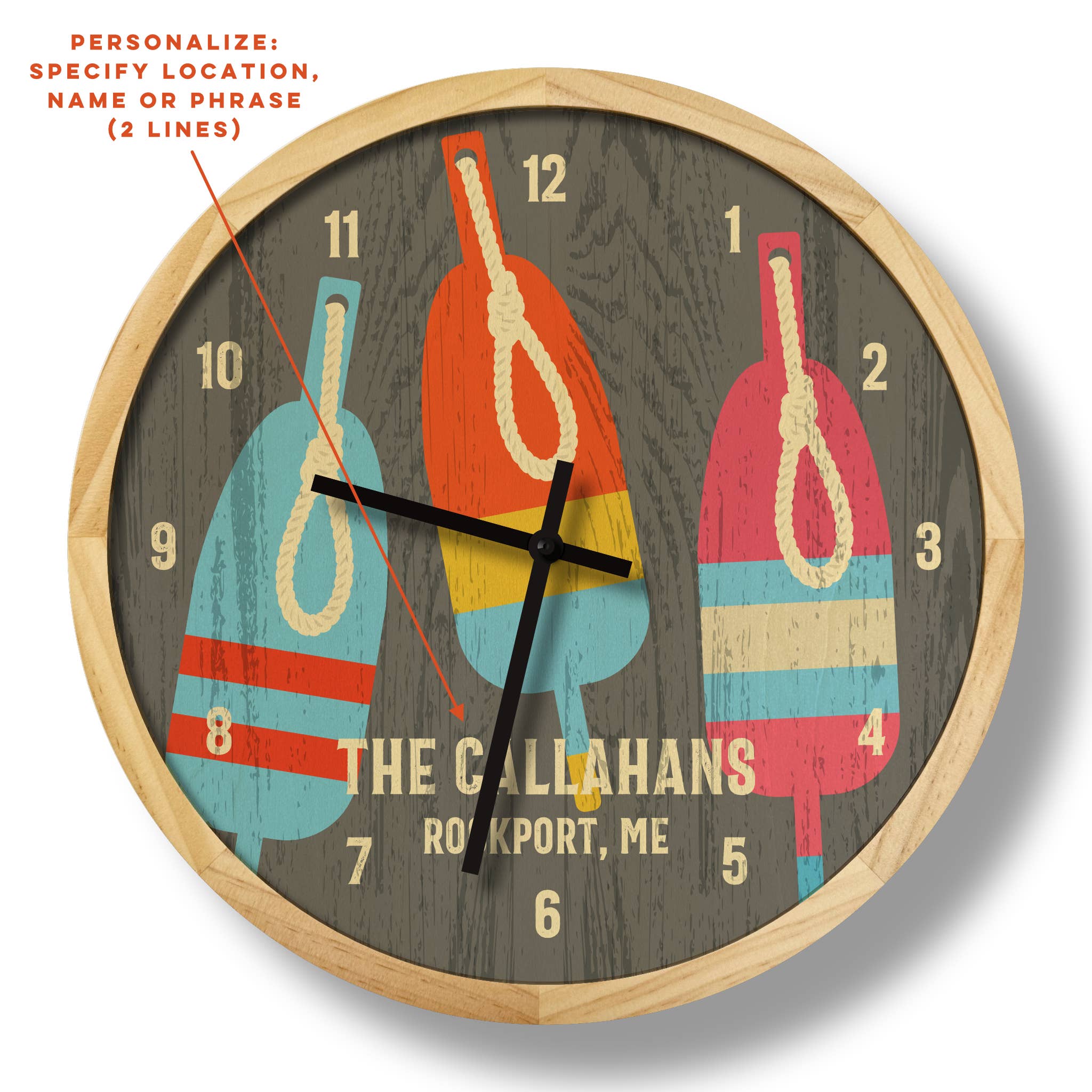 Local Time Clock Co. - Wholesale Wall Clock - Personalized Buoys Wall Clock - 12" Diameter2