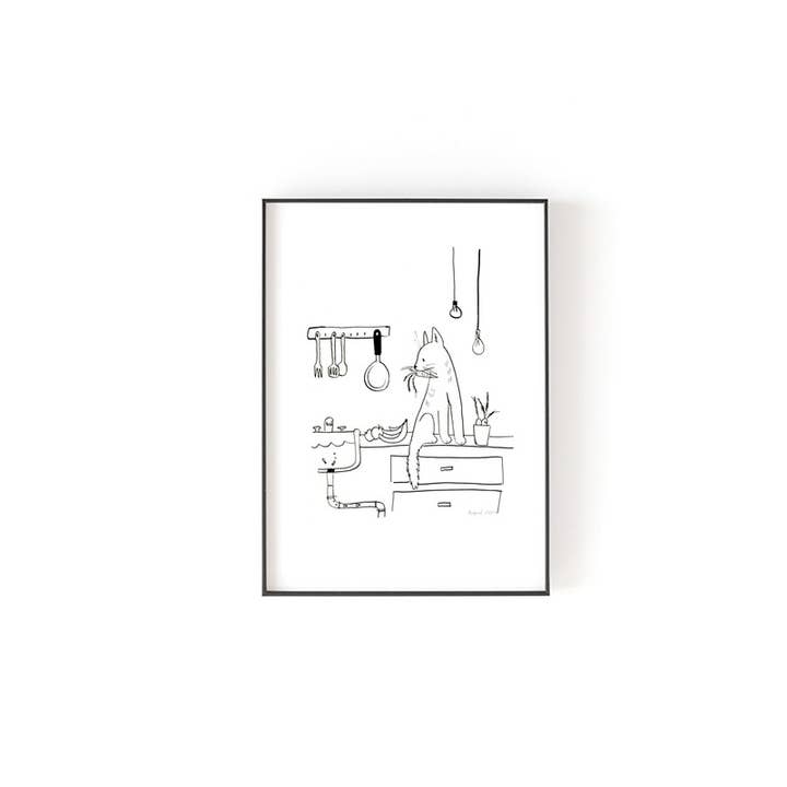 Impressão Artística --- Gato P&B na Cozinha por atacado de Chloe & Helen
