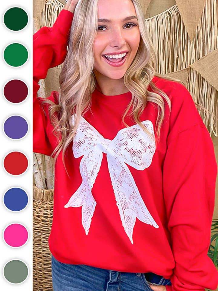 Lace Bow Graphic Sweatshirt for wholesale by Sugar Stitch