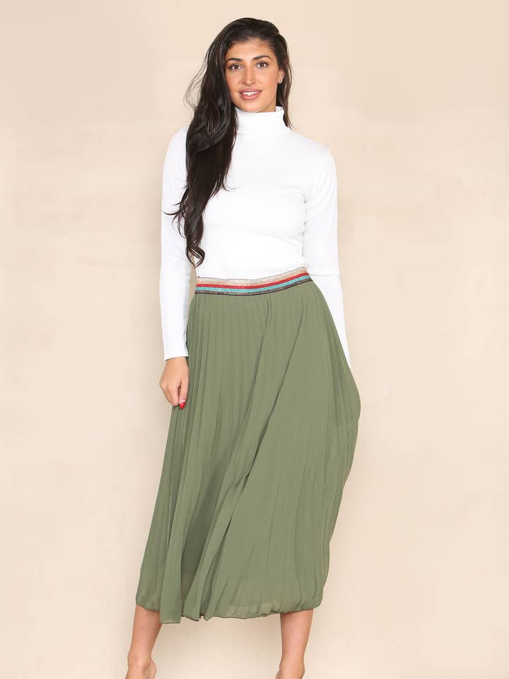 Kurt Muller – wholesale Skirt – Women’s – Pleated MIDI Skirt with Rainbow Elasticated Waistband0