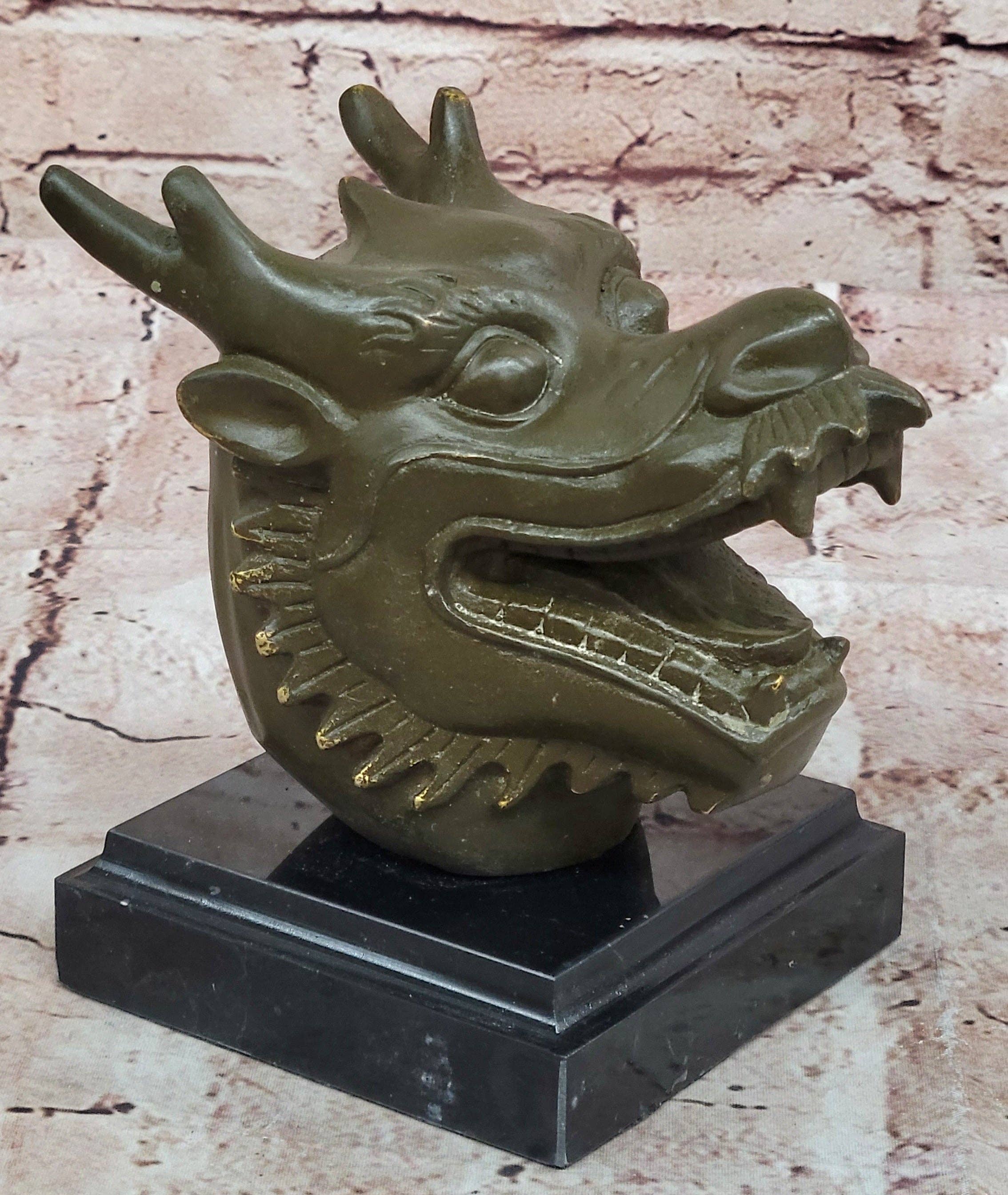 Bronzhaus – wholesale Sculpture – Bronze Dragon Head Bust on Marble Base – Chinese Zodiac Sculpture0