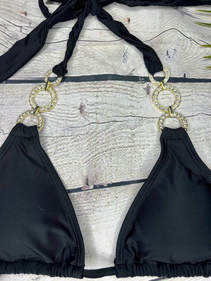 Ibiza Luxe Embellished Bikini in Black for wholesale by Bikini Genie Ltd