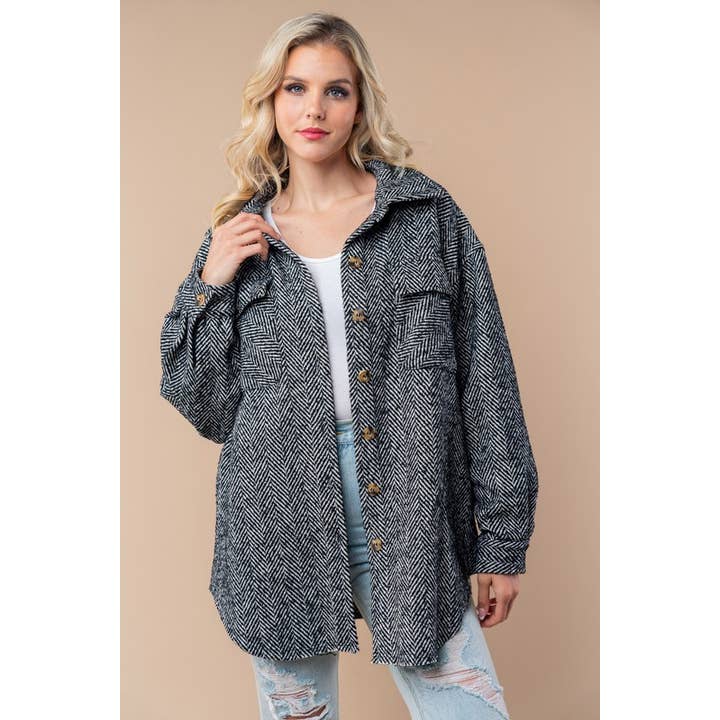 T25628 Long Sleeve Solid Woven Shacket for wholesale by White Birch