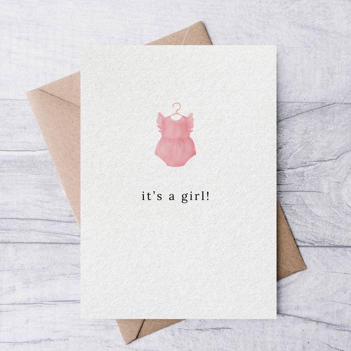 it's a girl new baby greeting card for wholesale by la nouille studio
