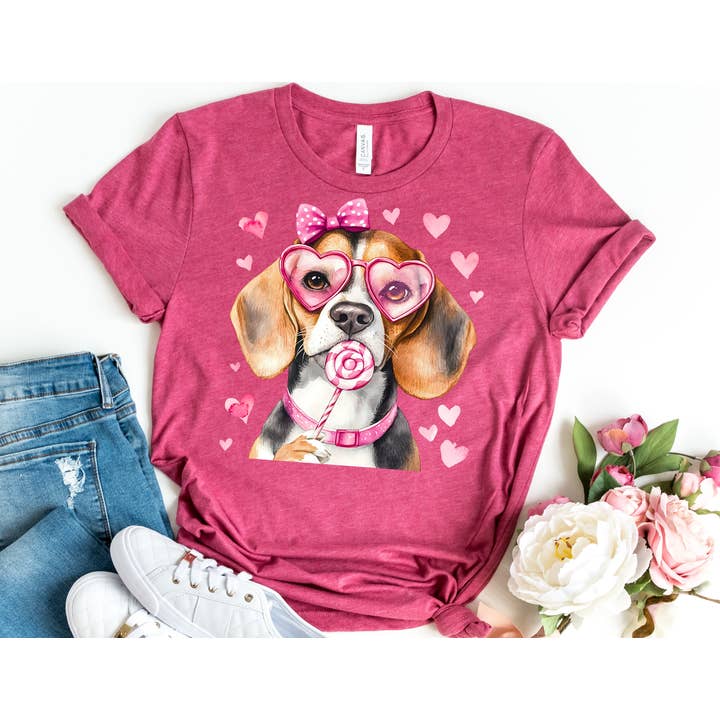 The Shirt Company - Vendita all'ingrosso Maglietta stampata - Donna - Maglietta di San Valentino Beagle - Maglietta di San Valentino per Cani