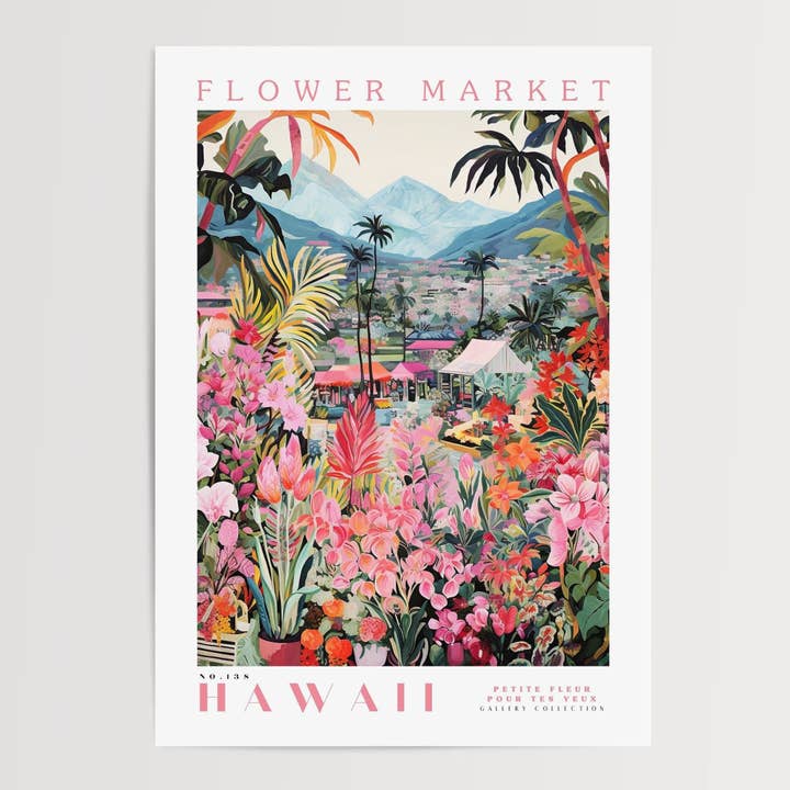 Poster del mercato dei fiori delle Hawaii per la vendita all'ingrosso da parte di Enchanted Sights