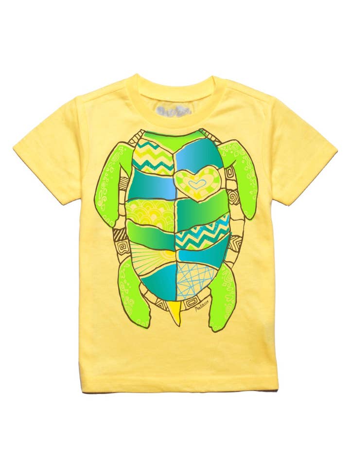 T-shirt éducatif S/S Ticklish Turtle pour nourrissons et tout-petits en jaune pour la vente par Peek-A-Zoo