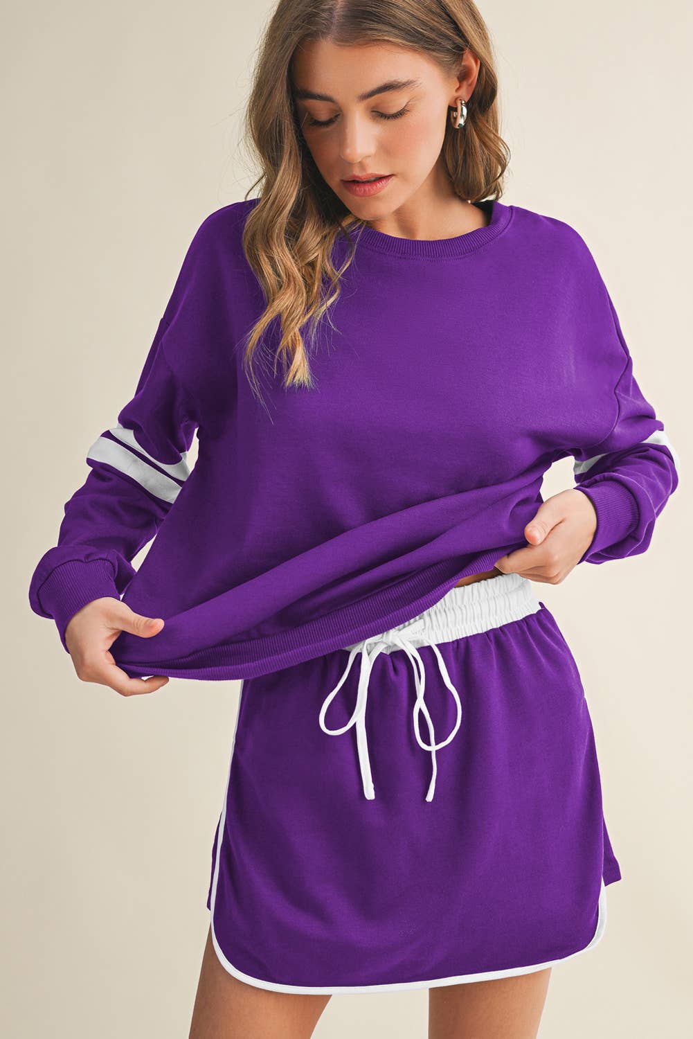 Aapparella - Wholesale Top & Skirt Set - Women's - Stripe Long Sleeve Top & Skort 2 Pcs Set | S-XL9