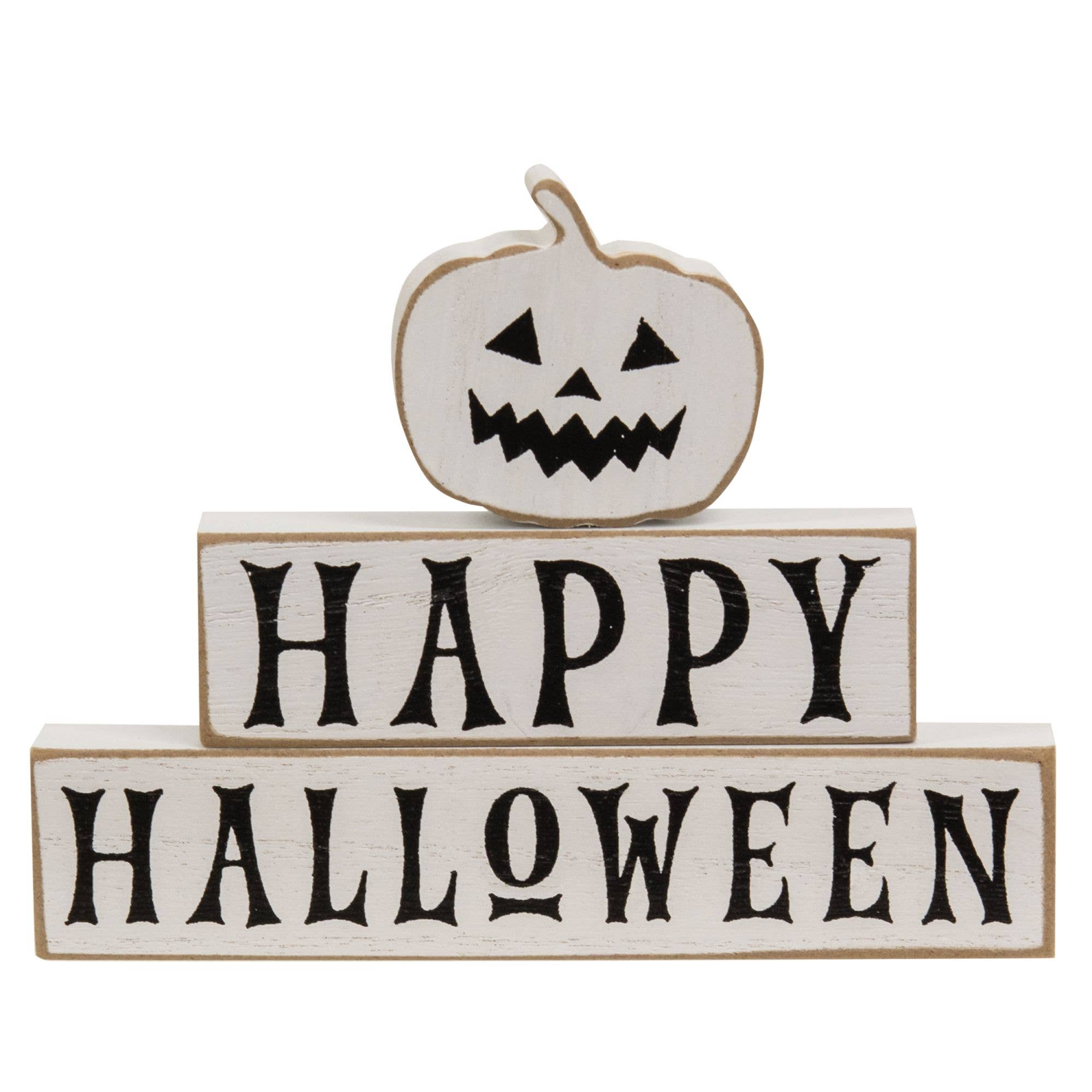 Col House Designs - Venta al por mayor Letreros - Juego de 3 bloques de Happy Halloween y calabazas0