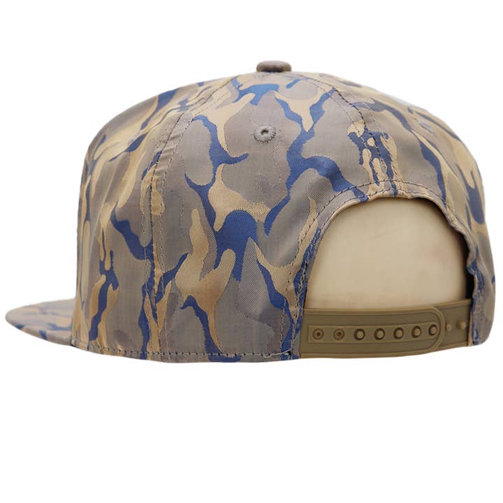 Cap Zone - Wholesale Flat Brim Cap - Men's - Gold Marijuana Leaf Embossed Camo Polyester Fabric Snapback17