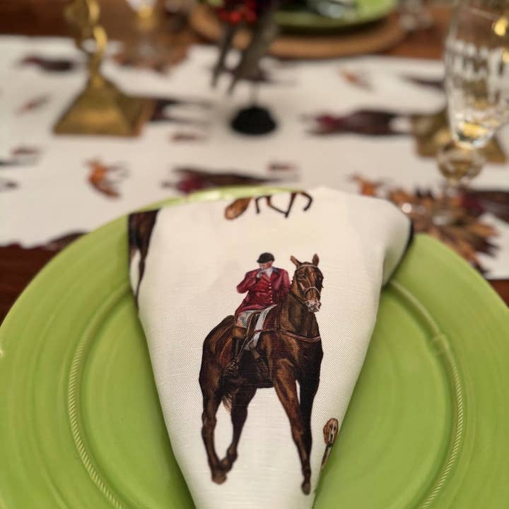 Tovaglioli di Stoffa - La Caccia su Lino Cotone Bianco per la vendita all'ingrosso da parte di Goose and Willow