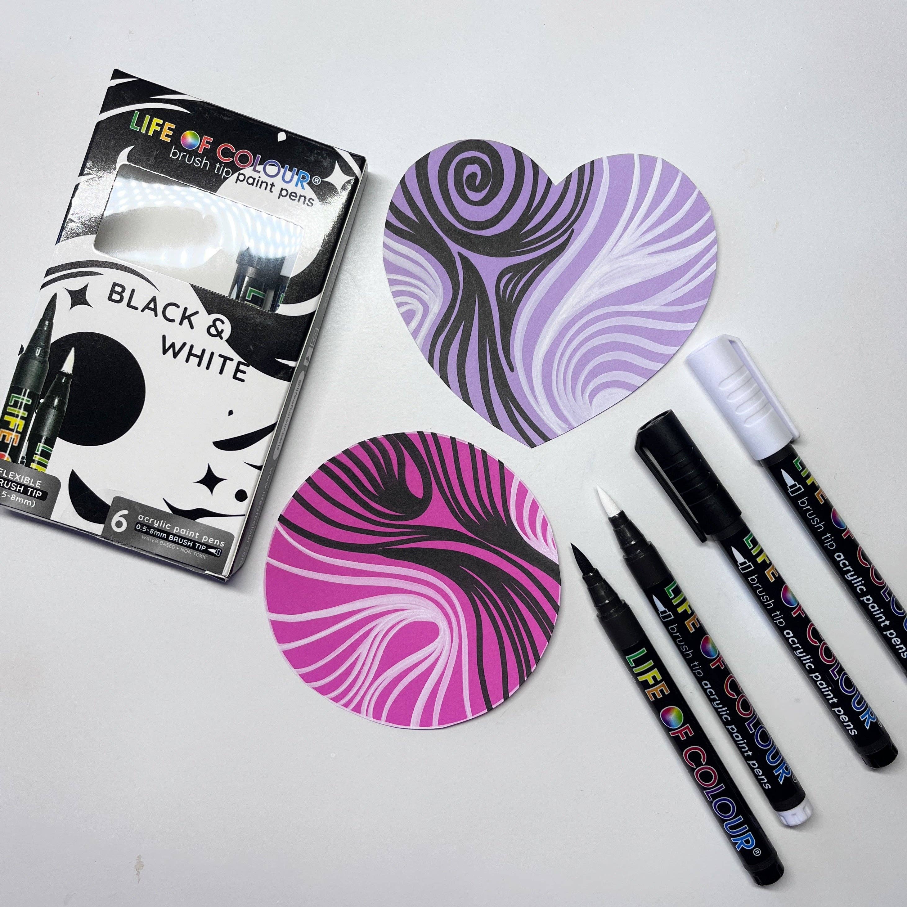 Life of Colour – Großhandel Marker – Schwarz-weiße Acryl-Brush-Pens – Set mit 6 Stiften3