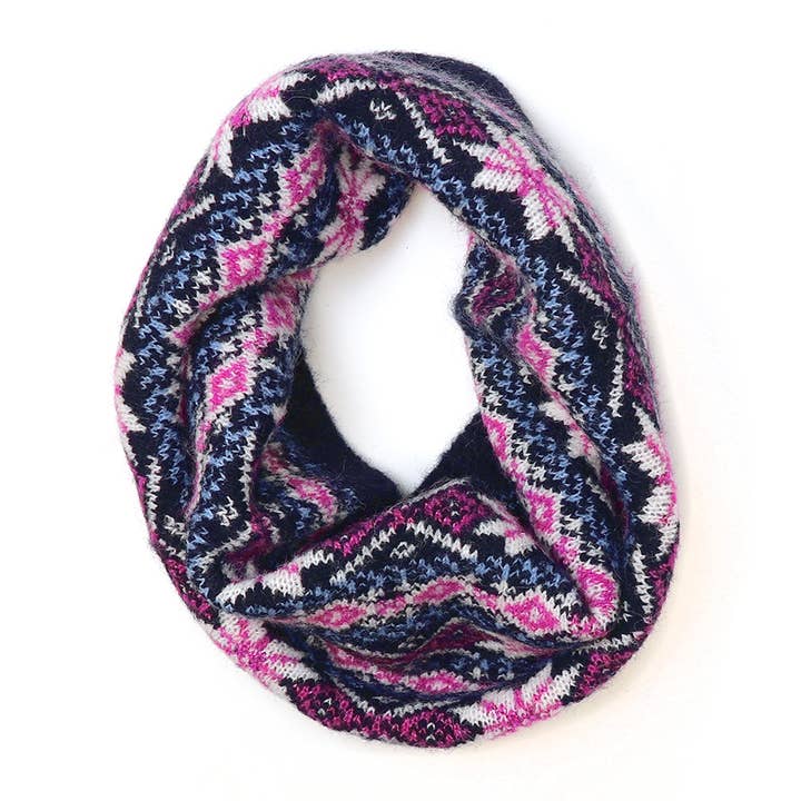 Marineblauwe en Roze Scandi Sterrenbloem Snood voor wholesale door Peace Of Mind