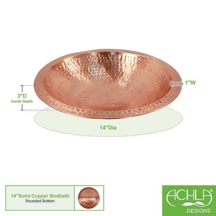 ACHLA Designs - Wholesale Bird Bath - Hammered Solid Copper Birdbath Bowl, Non-threaded