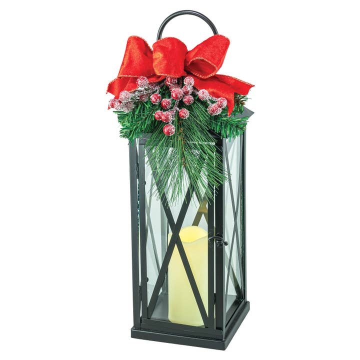 Hanna's Handiworks - Wholesale Decorative tabletop object - Sleek Christmas Frosted Holly Lantern