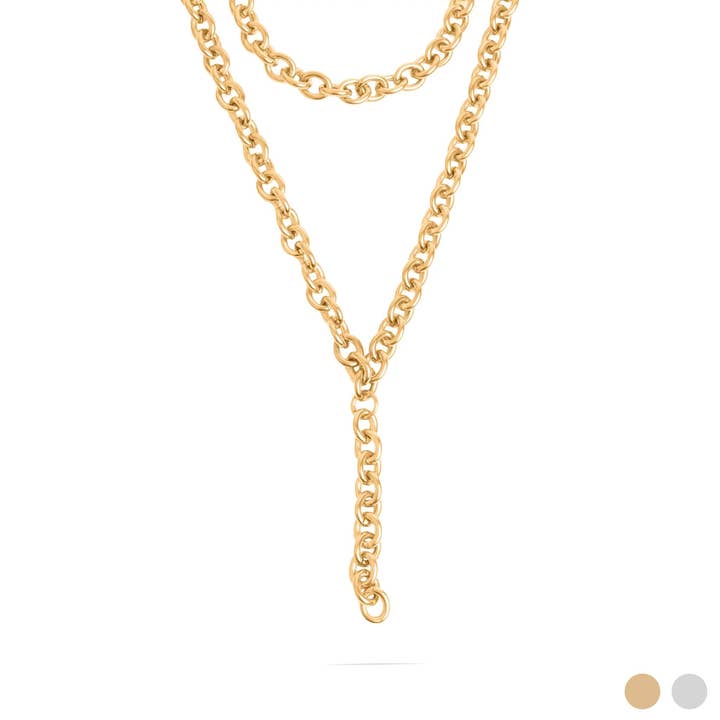 18K Gold PVD Stainless Steel Chunky Chain Lariat Necklace for wholesale by WJW