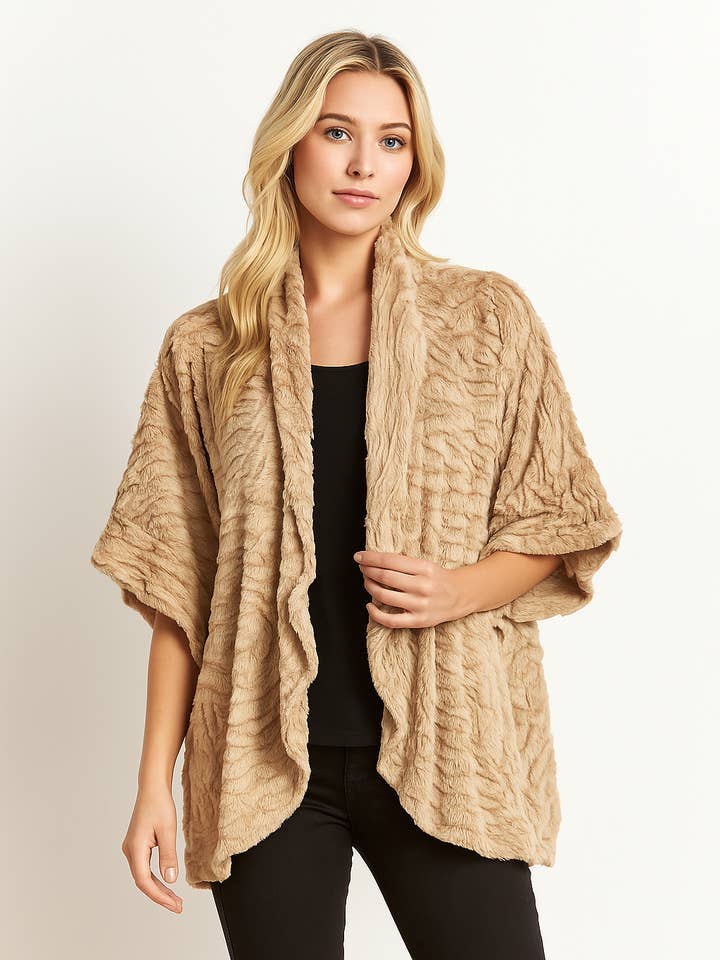 204 Sandstone Beige Faux Fur Cardigan for wholesale by LTX Sportswear