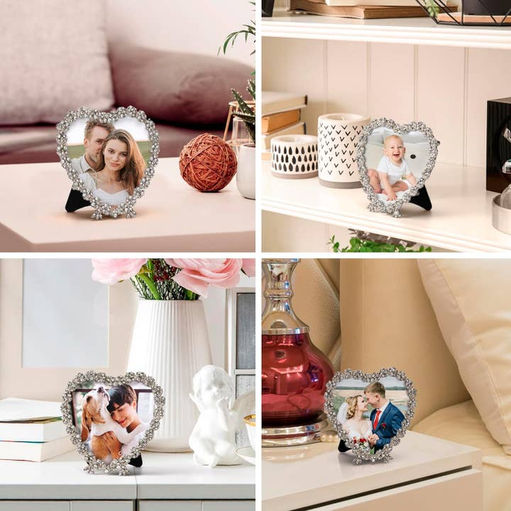 Kenzy Gifts - Wholesale Picture Frame - KENZY GIFTS Heart Shaped Wedding Picture Frames for Couple - Beaded Crystal 4x4 Picture Frame – Engagement Gift, Wedding Gift for newlyweds - Fits 3.5x3.5 photo - Valentine Picture Frame, (Silver)