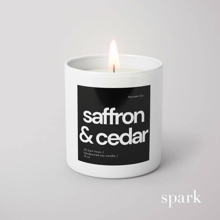 Bianco Opaco Candela personalizzata in vetro bianco opaco da 10 oz con etichetta e scatola regalo in vendita all'ingrosso su Faire2