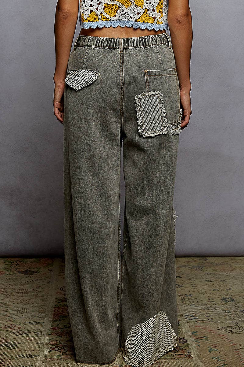 Pol Clothing - Wholesale Pants - Women's - Contrast floral twill front snap-button pants13