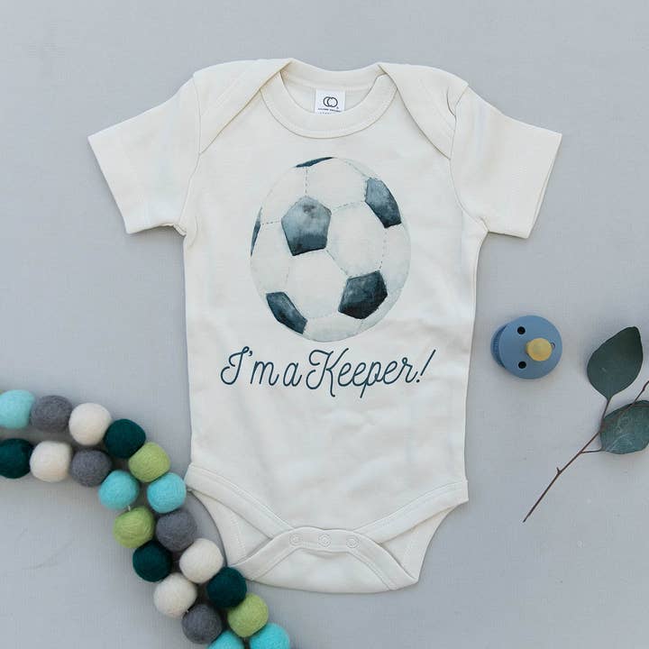 I'm a Keeper Soccer Organic Baby Onesie & Toddler Tee for wholesale by Urban Baby Co.