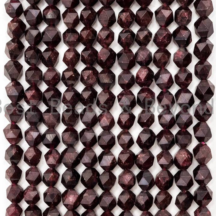 BestBeads&Beyond - Wholesale Beads - Diamond Cut Quality Natural Red Garnet beads, 6mm/8mm/10mm/12mm, Diamond Cut Faceted Round Gemstone Beads, 15.5inch strand, SKU#U130