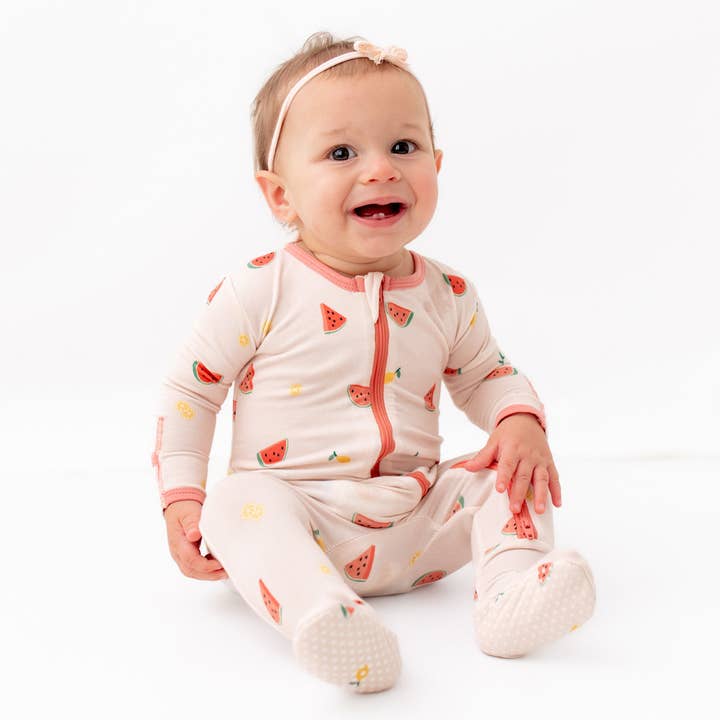 Watermelon Zippered Footie for wholesale by bamboo little