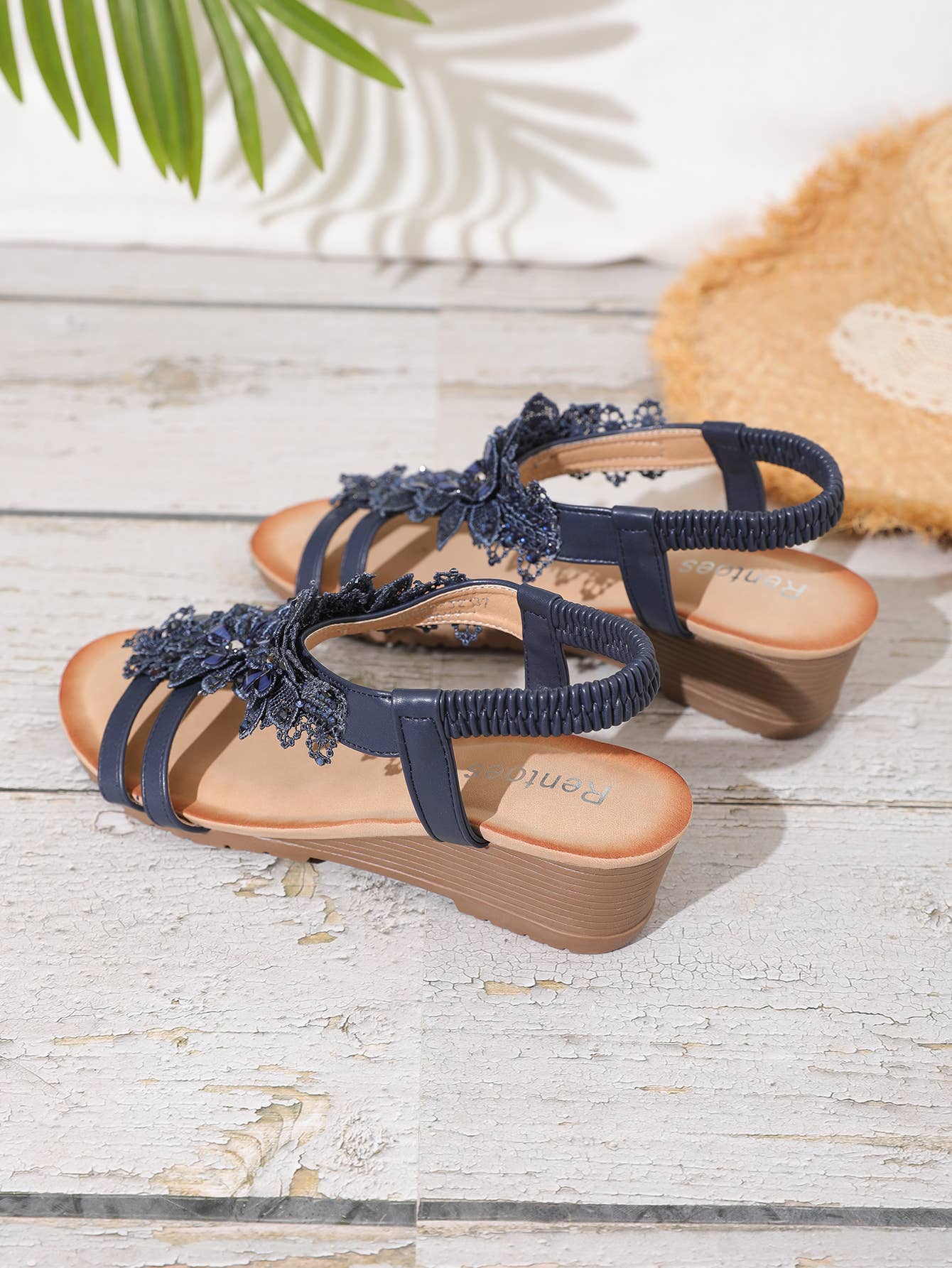 Rentoes – wholesale Sandals – Women's – Ladies‘ Wedged Sandal with Handmade Lace Flowers JS698-321