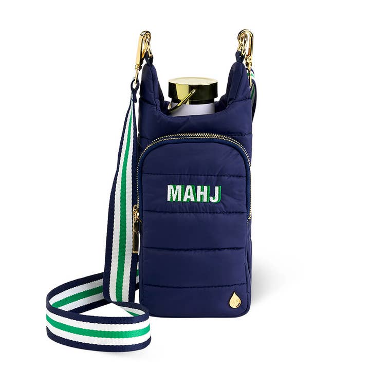 Navy HydroBag with Mahjong Embroidery and Navy, Green, White Strap for wholesale by WanderFull - Original HydroBag
