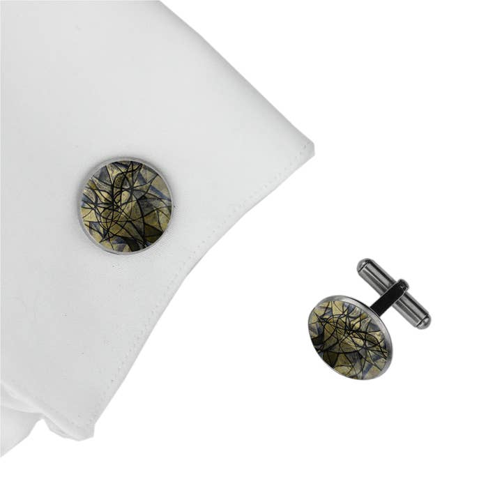 Mo Resin - Venta al por mayor Gemelos - Hombre - Gemelos artísticos con forma de caleidoscopio, círculo dorado y negro, M195W