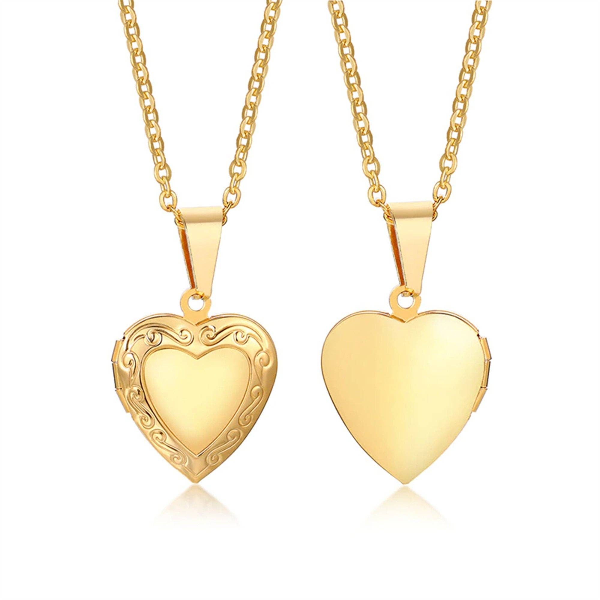 Perimade & Co. LLC - Wholesale Locket Necklace - Gold Custom Heart Photo Locket Necklace in Stainless Steel0