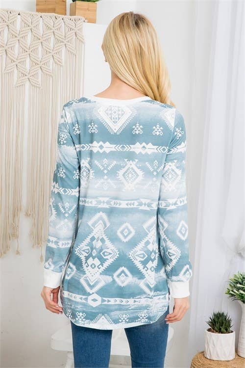 Avery - Vente Tunique – femme - HAUT À MANCHES LONGUES IMPRIMÉ AZTÈQUE AV1078-MOLLY5