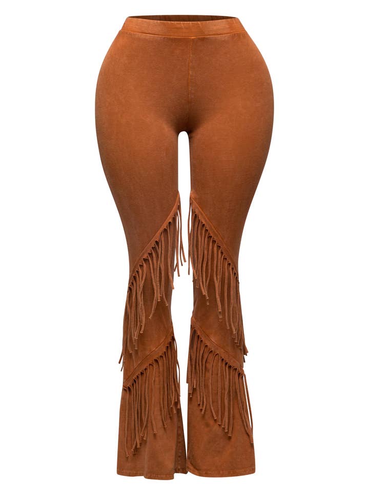 Mineral washed fringe flare pants for wholesale by K Too