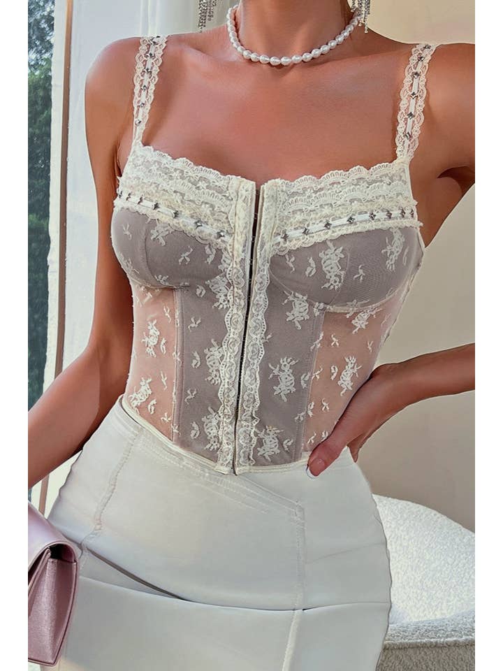 Beige Valentine's Day Victoria Floral lace sexy Camisole Corset for wholesale on Faire2