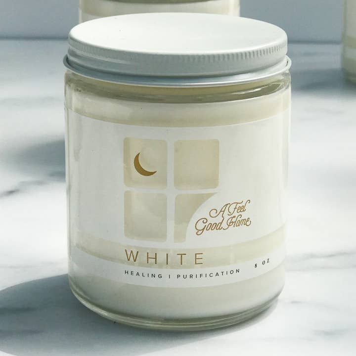 Bougie d'intention blanche de guérison et de purification pour la vente par A Feel Good Home