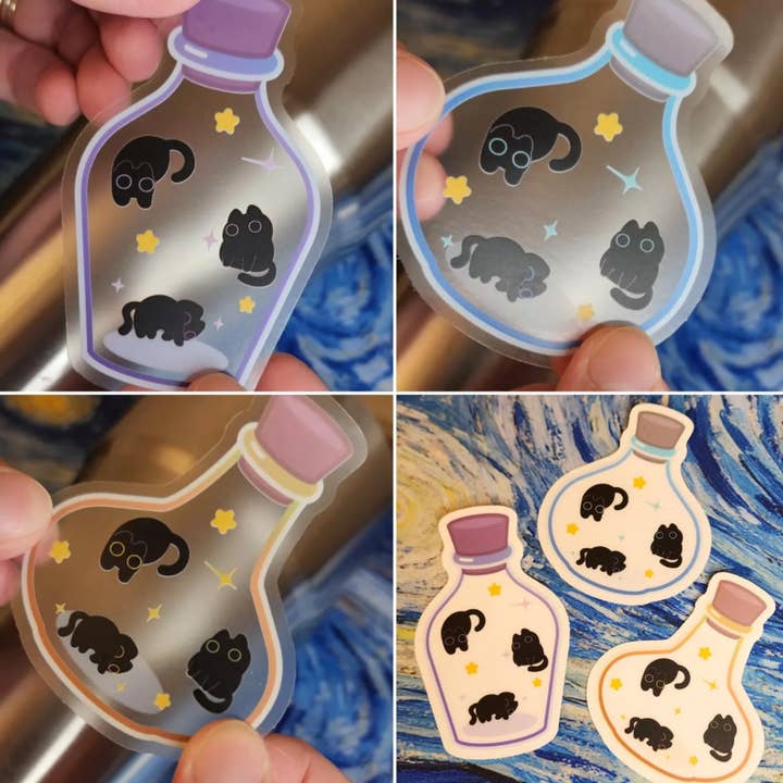 Potion Cats Clear Waterproof Vinyl Stickers for wholesale by SeriousOperationStudio