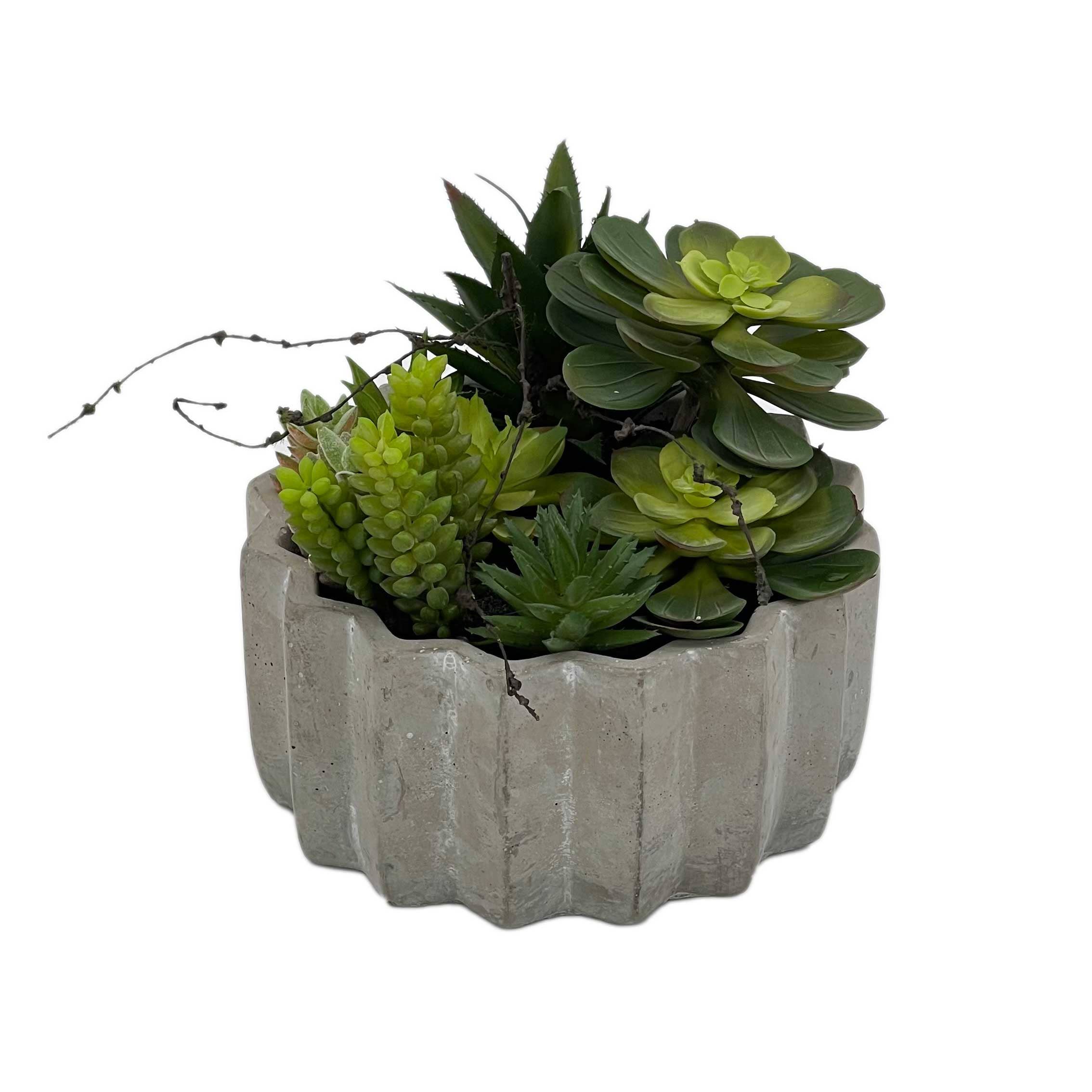 HomeRoots - Wholesale Artificial Plant - 8" Green Artificial Succulents in a Gray Planter0