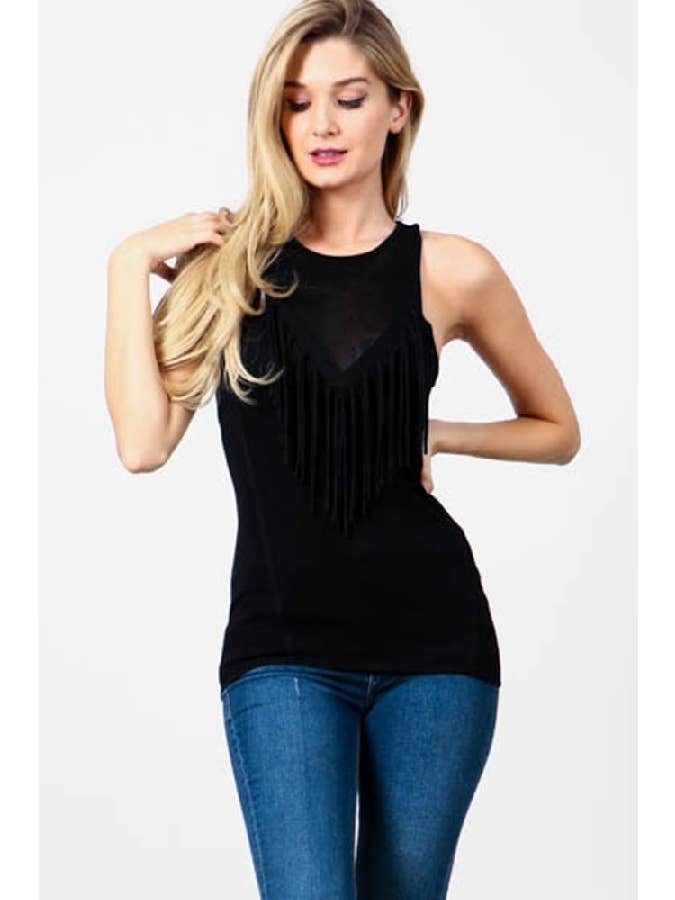 Hesperus - Wholesale Knit Top - Women's - TEXTURED TOP WITH FRINGE