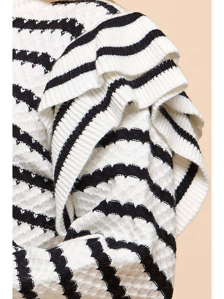 Black White Stripe Ruffle Trim Sweater for wholesale on Faire