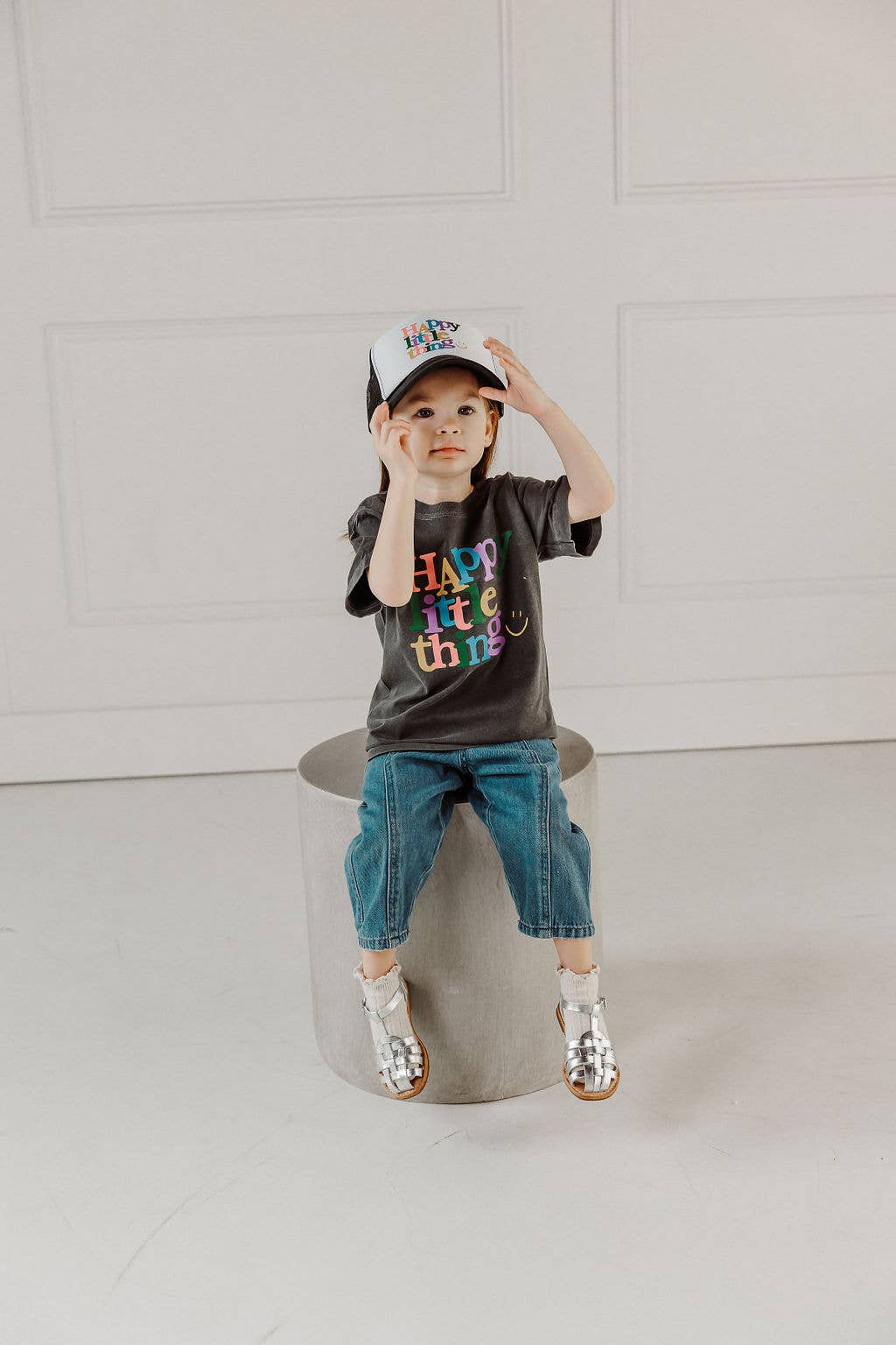 The Babe Co. - Wholesale Screen Printed T-Shirt - Kids - Happy Little Thing Graphite Kid's Graphic T-shirt2