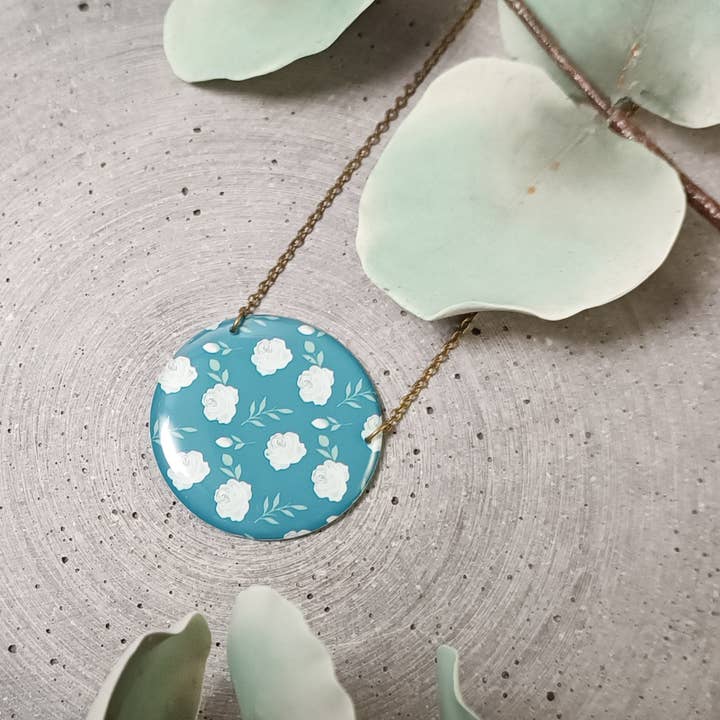 Valençay reversible necklace — floral pattern 1246 for wholesale by une Hirondelle sous le Tilleul