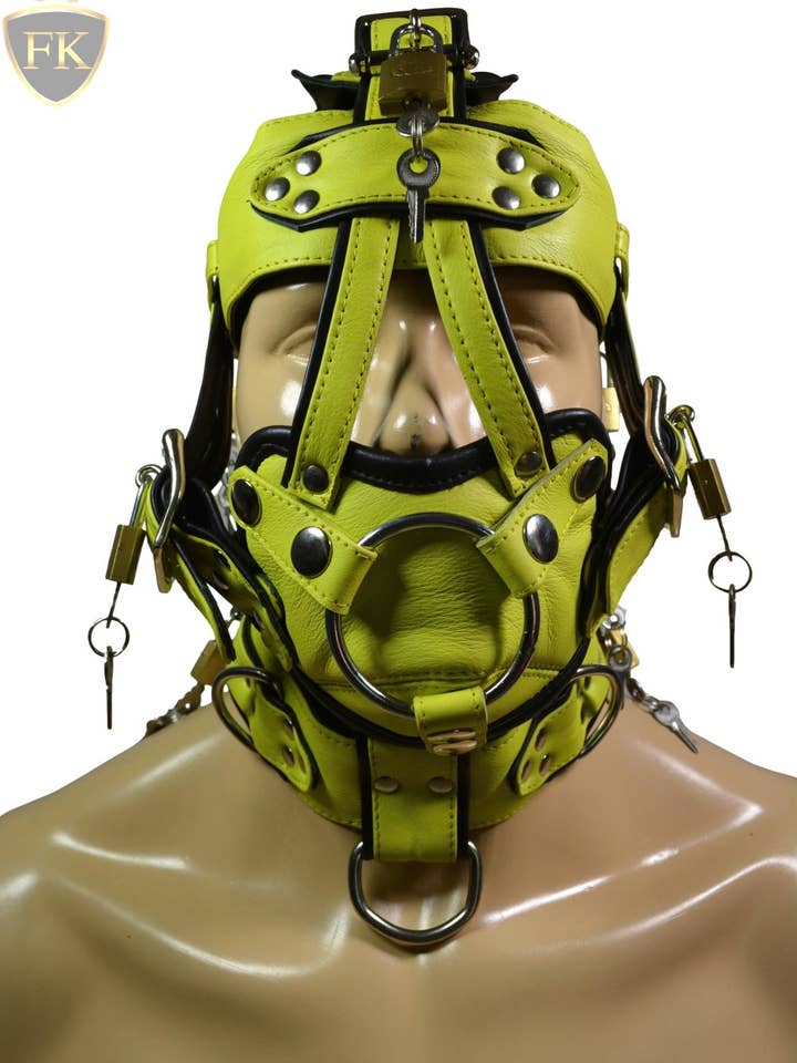 Meninleather - Vendita all'ingrosso Costume di carnevale - Uomo - Anelli per dildo con cappuccio in pelle, fetish, bondage, museruola, bavaglio, fibbie con chiusura1