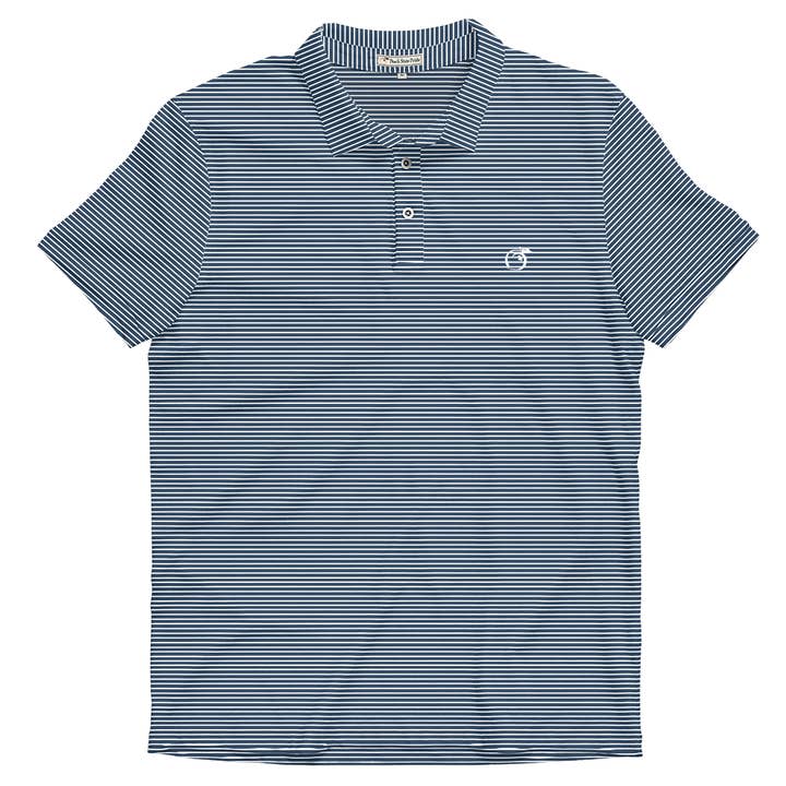 Navy & White Beech Stripe Performance Polo for wholesale by Peach State Pride