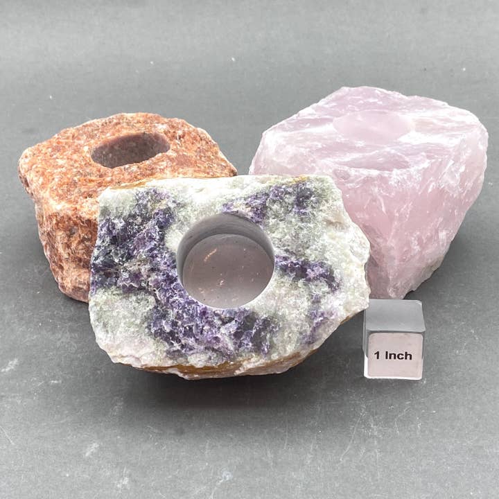 Crystal River Gems LLC - Wholesale Candle holder - Mixed Gemstone Rough Tea Light Square Candle Holder1